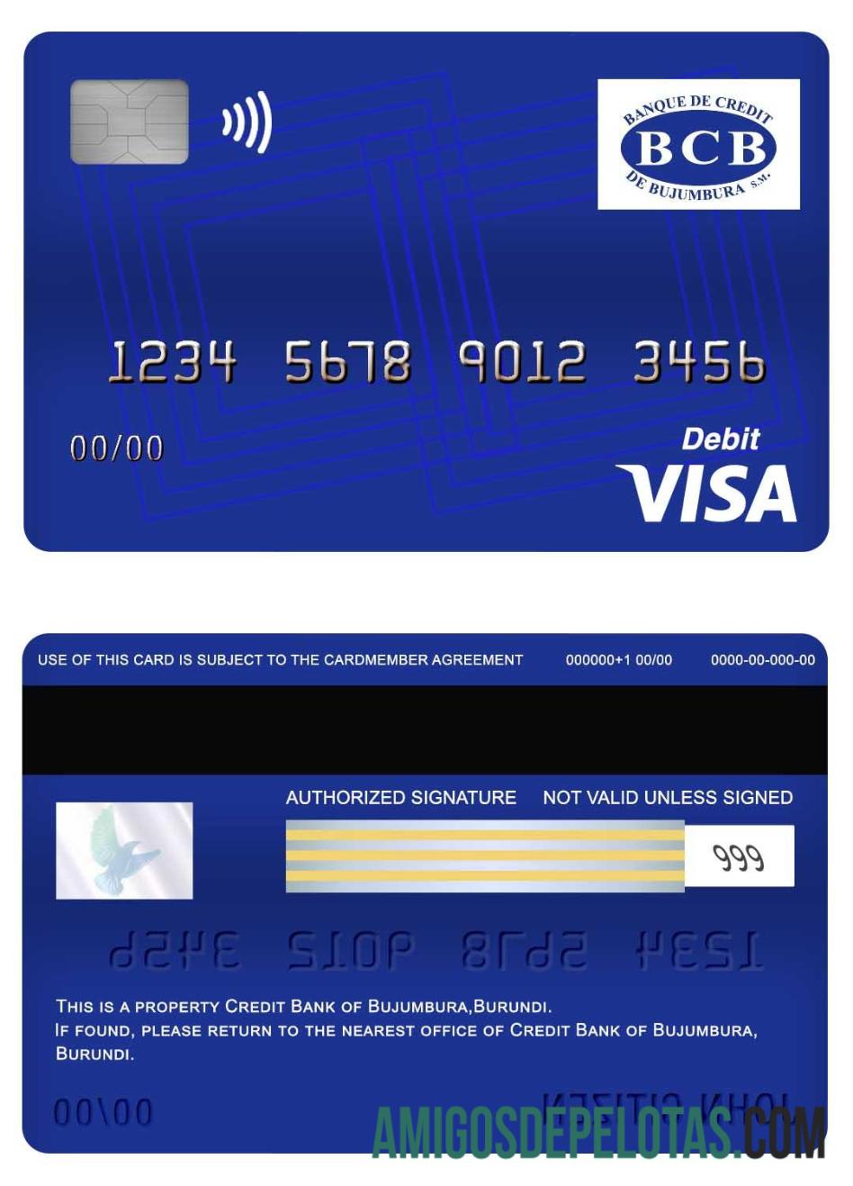 Cartão de débito Visa do Burundi Credit Bank Of Bujumbura modelo